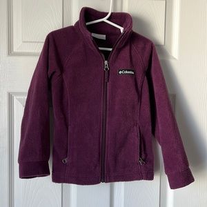 Plum colored Columbia fleece hoodless coat